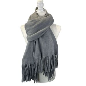 Steve Madden Rectangular Oversized Gray Fringed Scarf